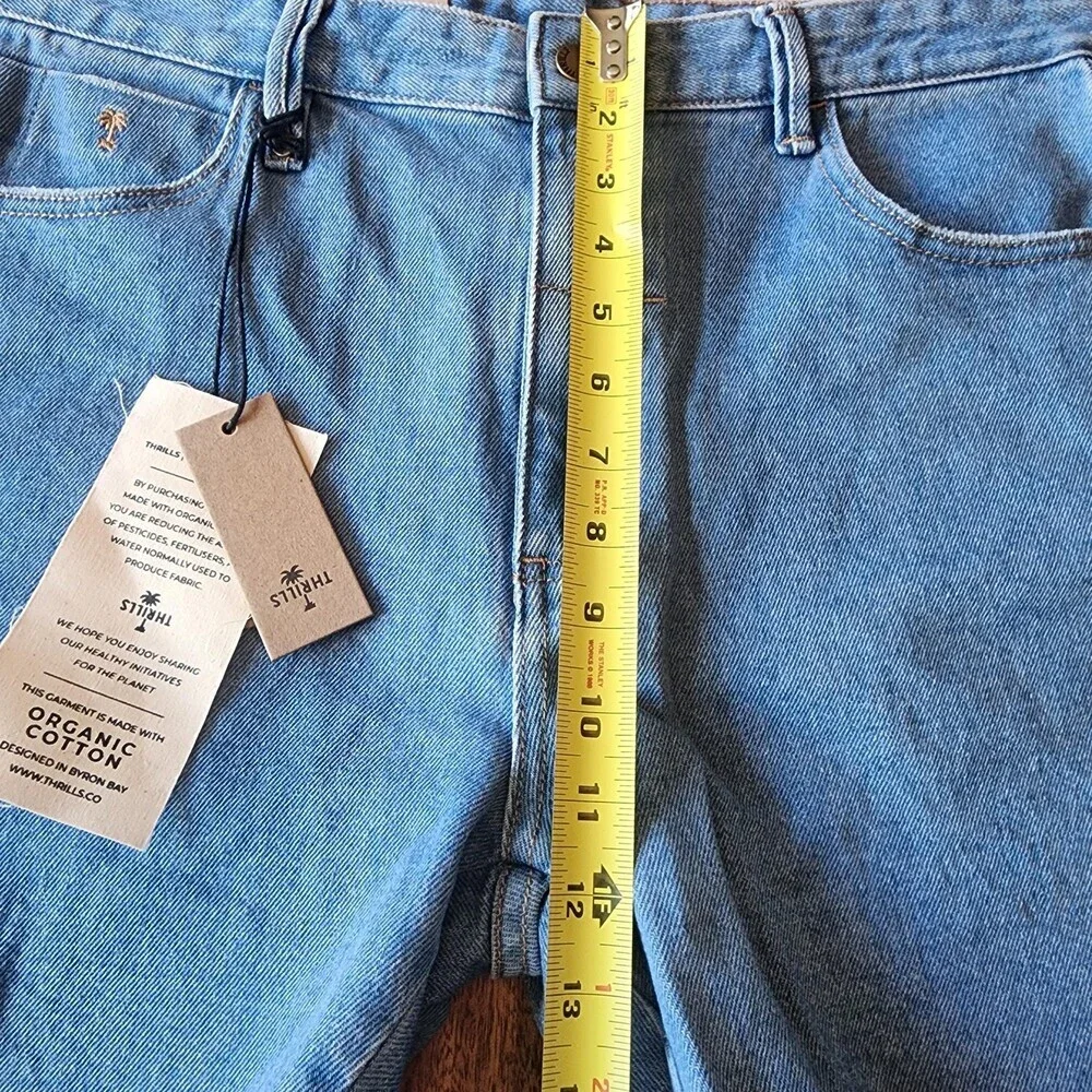 Thrills Mandude Shorts Mens 34 Blue Denim Raw Hem Organic Cotton Stretch Bermuda